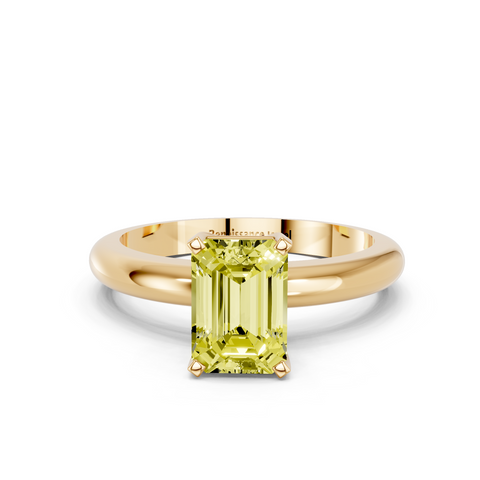 Yellow gold Fancy Yellow Emerald  Cut Solitaire Engagement Ring with Round Band and Four-Prong Setting