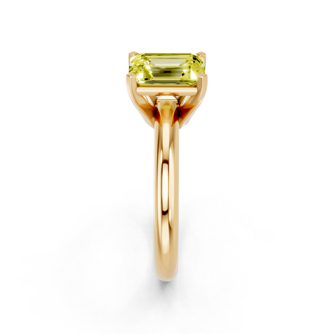 Yellow gold Fancy Yellow Emerald  Cut Solitaire Engagement Ring with Round Band and Four-Prong Setting