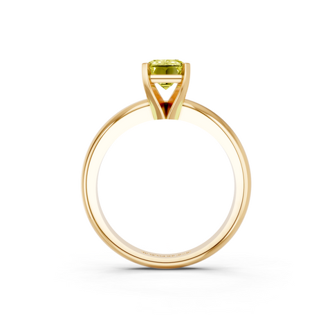 Yellow gold Fancy Yellow Emerald  Cut Solitaire Engagement Ring with Round Band and Four-Prong Setting