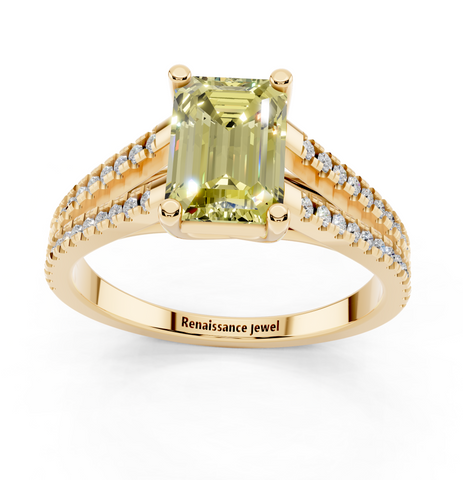 Yellow gold Fancy Yellow Emerald  Solitaire Split Shank Pavé Diamond Engagement Ring