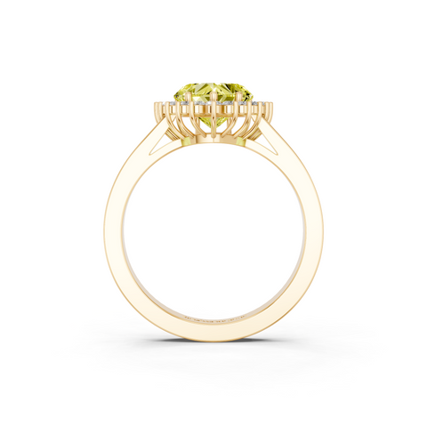 Yellow gold Fancy Yellow Heart  Cut Diamond Halo Ring with Round Brilliant Halo and Solitaire Band