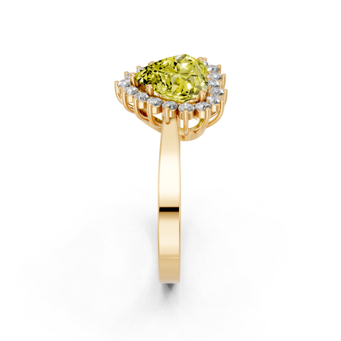 Yellow gold Fancy Yellow Heart  Cut Diamond Pavé Band Solitaire Ring with Four-Prong Setting