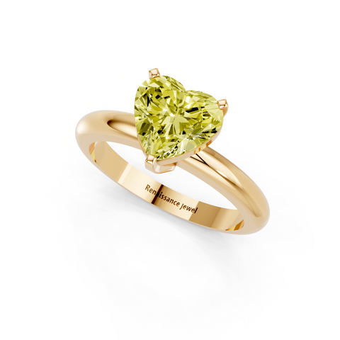 Yellow gold Fancy Yellow Heart  Cut Solitaire Engagement Ring with Round Band and Four-Prong Setting