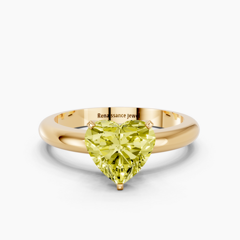 Yellow gold Fancy Yellow Heart  Cut Solitaire Engagement Ring with Round Band and Four-Prong Setting