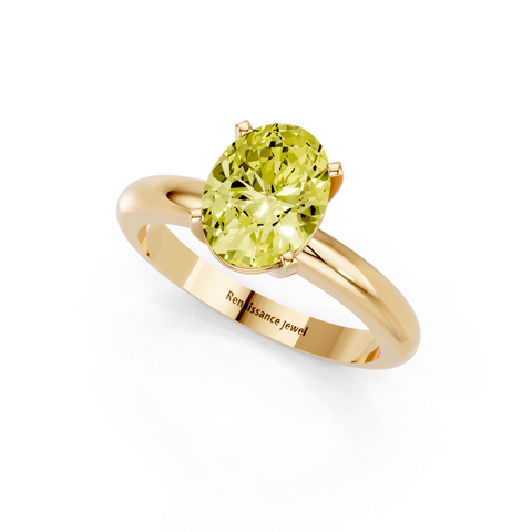Yellow gold Fancy Yellow Oval  Cut Solitaire Engagement Ring with Round Band and Four-Prong Setting