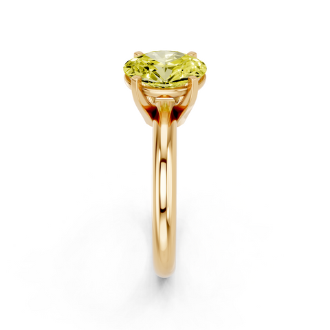 Yellow gold Fancy Yellow Oval  Cut Solitaire Engagement Ring with Round Band and Four-Prong Setting