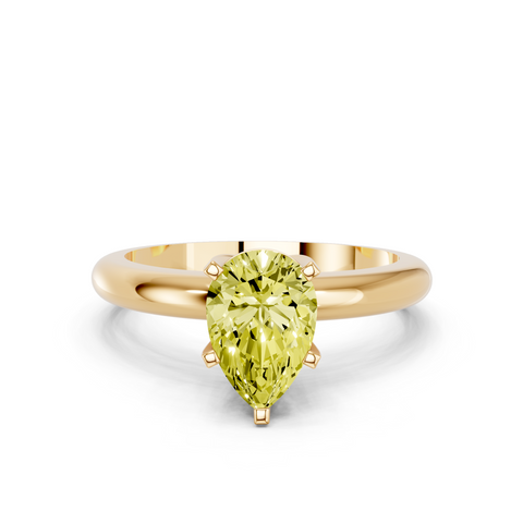 Yellow gold Fancy Yellow Pear  Cut Solitaire Engagement Ring with Round Band and Four-Prong Setting