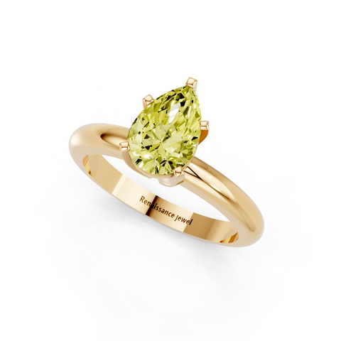 Yellow gold Fancy Yellow Pear  Cut Solitaire Engagement Ring with Round Band and Four-Prong Setting