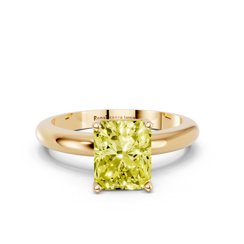 Yellow gold Fancy Yellow Radiant  Cut Solitaire Engagement Ring with Round Band and Four-Prong Setting