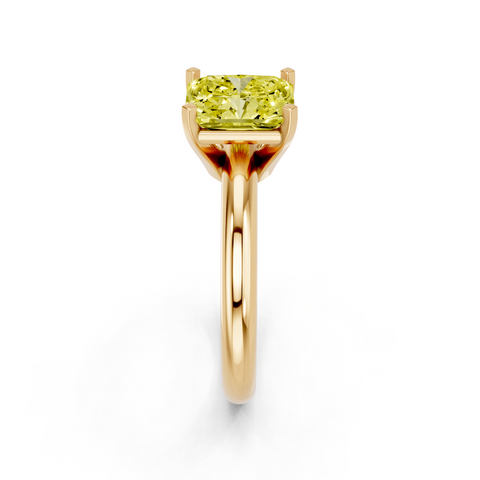 Yellow gold Fancy Yellow Radiant  Cut Solitaire Engagement Ring with Round Band and Four-Prong Setting
