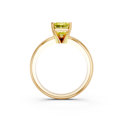 Yellow gold Fancy Yellow Radiant  Cut Solitaire Engagement Ring with Round Band and Four-Prong Setting
