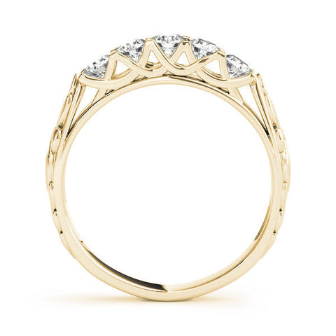 Yellow gold Five-Stone Round Cut Diamond Prong-Set White Gold Band