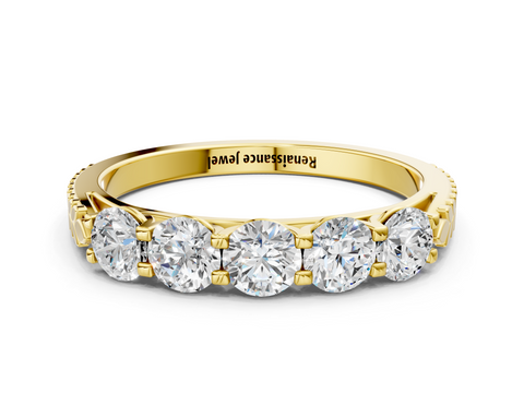 Yellow gold Five-Stone Round Cut Diamond Prong-Set White Gold Band