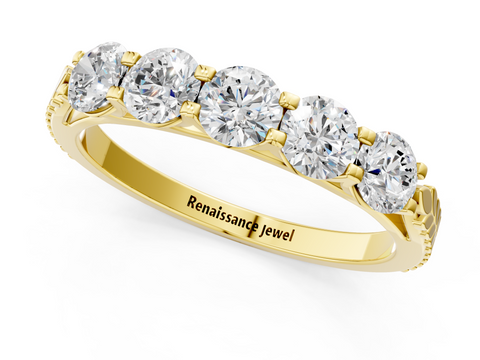 Yellow gold Five-Stone Round Cut Diamond Prong-Set White Gold Band