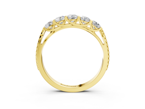 Yellow gold Five-Stone Round Cut Diamond Prong-Set White Gold Band