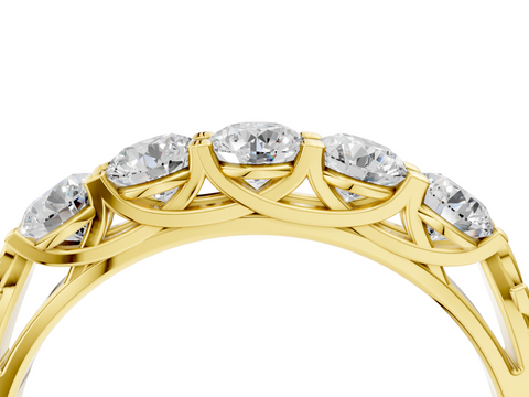 Yellow gold Five-Stone Round Cut Diamond Prong-Set White Gold Band