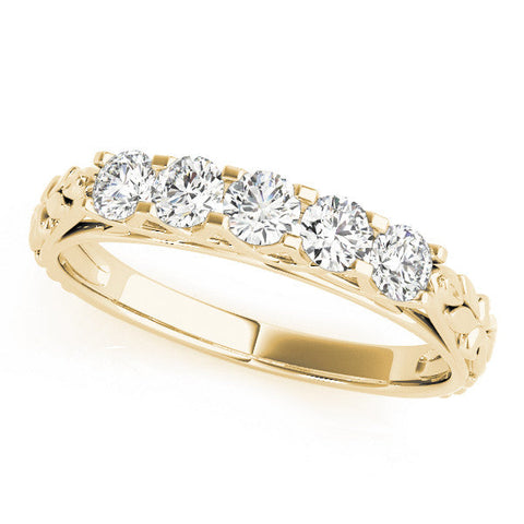 Yellow gold Five-Stone Round Cut Diamond Prong-Set White Gold Band