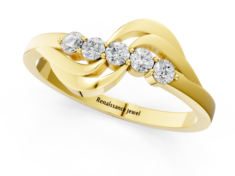 Yellow gold Five-Stone Round Diamond Crossover Band with Prong Setting