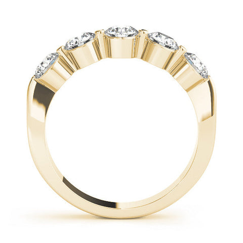Yellow gold Five-Stone Round Diamond Half-Eternity Band with Prong Setting