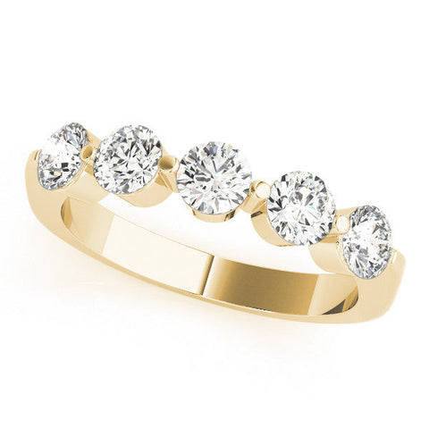 Yellow gold Five-Stone Round Diamond Half-Eternity Band with Prong Setting