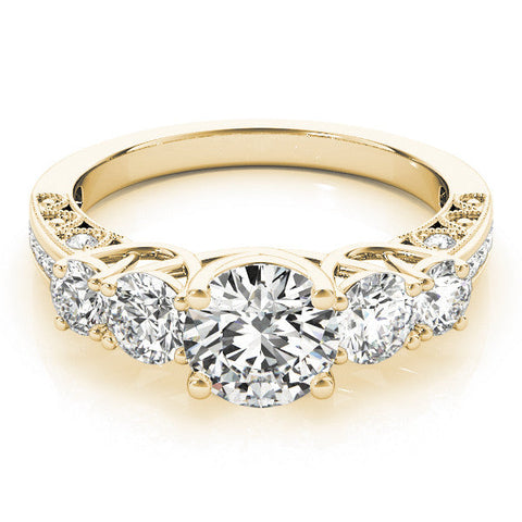 Yellow gold Five-Stone Round Diamond Pave Band with Prong Setting
