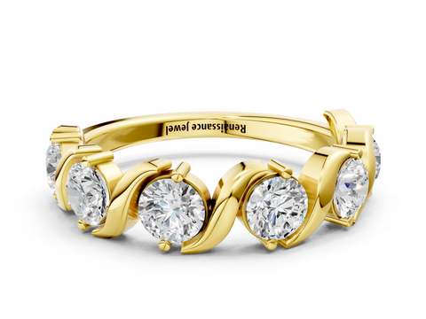 Yellow gold Five-Stone Round Diamond Wave Band with Shared Prong Setting