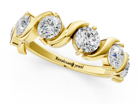 Yellow gold Five-Stone Round Diamond Wave Band with Shared Prong Setting