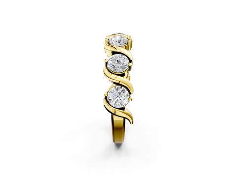 Yellow gold Five-Stone Round Diamond Wave Band with Shared Prong Setting