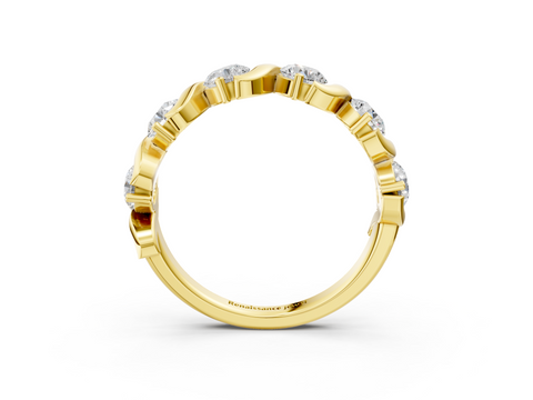 Yellow gold Five-Stone Round Diamond Wave Band with Shared Prong Setting