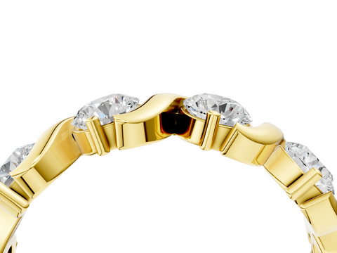Yellow gold Five-Stone Round Diamond Wave Band with Shared Prong Setting