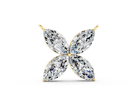 Yellow gold Four-Prong Marquise Diamond Flower Pendant