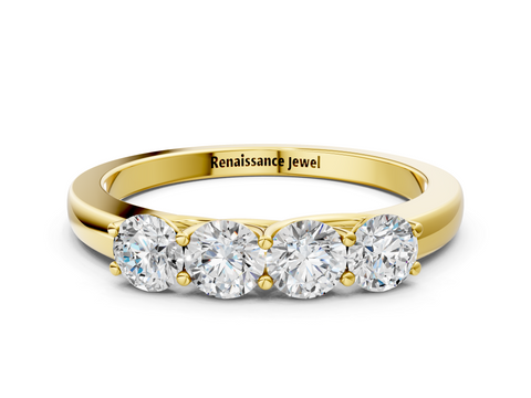 Yellow gold Four-Stone Round Diamond Prong-Set White Gold Band