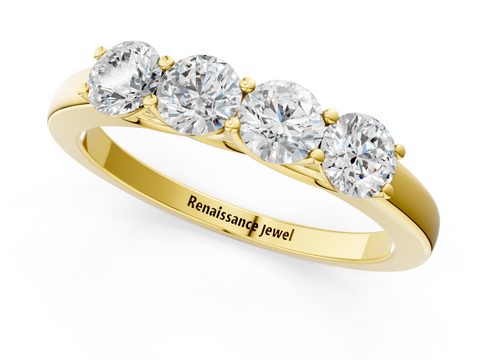 Yellow gold Four-Stone Round Diamond Prong-Set White Gold Band