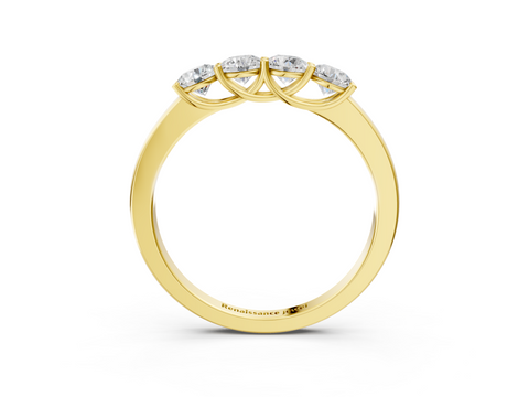 Yellow gold Four-Stone Round Diamond Prong-Set White Gold Band