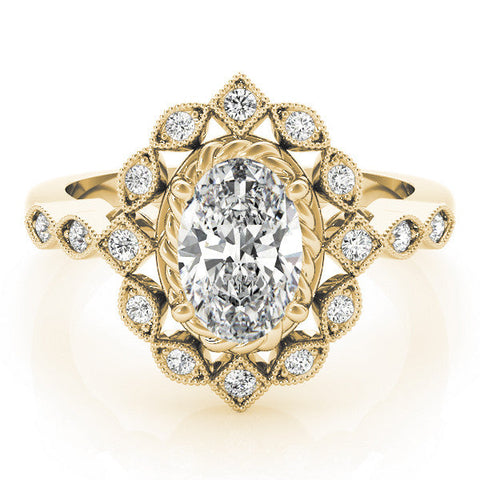 Yellow gold Halo Oval Diamond Milgrain Infinity Band with Four-Prong Setting