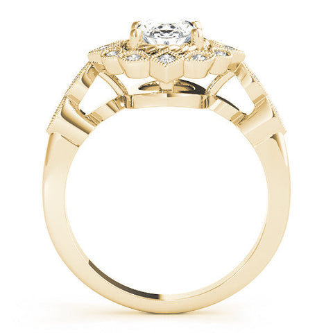 Yellow gold Halo Oval Diamond Milgrain Infinity Band with Four-Prong Setting