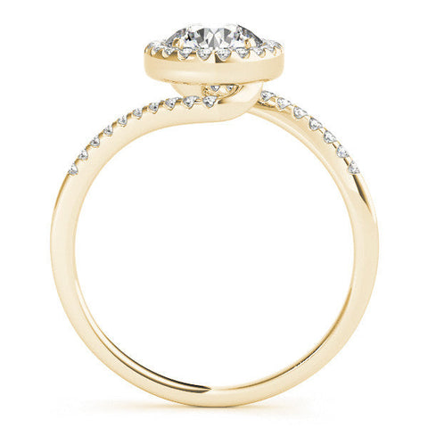 Yellow gold Halo Round Cut Twisted Band Pavé Setting Ring
