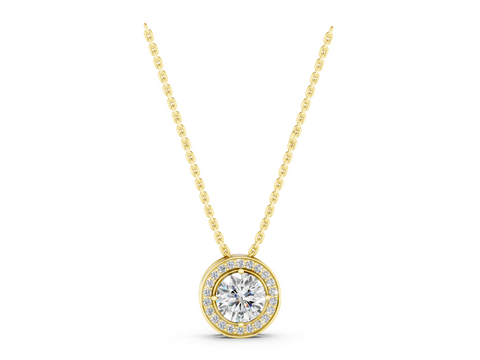 Yellow gold Halo Round Diamond Four-Prong Pendant