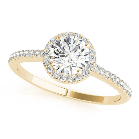 Yellow gold Halo Round Diamond Pavé Band Four-Prong Ring