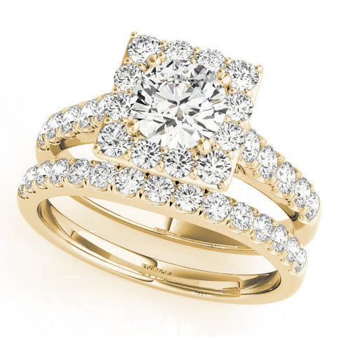 Yellow gold Halo Round Diamond Pave Band Prong Setting Ring