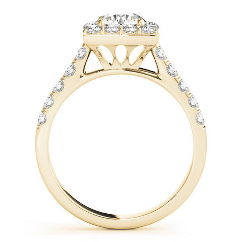 Yellow gold Halo Round Diamond Pave Band Prong Setting Ring