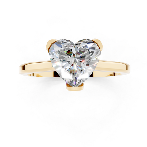 Yellow gold Heart Cut Solitaire Diamond Ring with Flower-Prong Setting and Classic Band