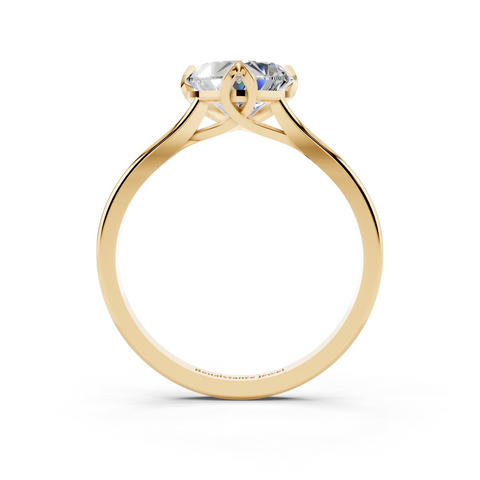 Yellow gold Heart Cut Solitaire Diamond Ring with Flower-Prong Setting and Classic Band