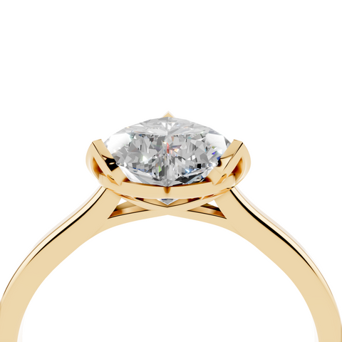 Yellow gold Heart Cut Solitaire Diamond Ring with Flower-Prong Setting and Classic Band
