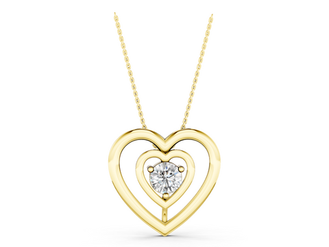 Yellow gold Heart Prong Round Diamond Pendant
