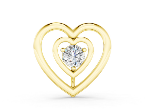 Yellow gold Heart Prong Round Diamond Pendant