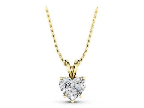 Yellow gold Heart-Shaped Diamond Solitaire Pendant with Four-Prong Setting