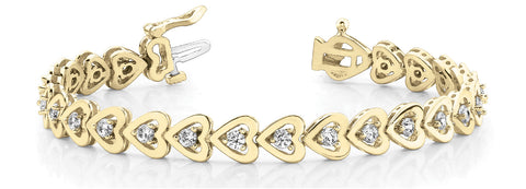 Yellow gold Heart-Shaped Diamond Tennis Bracelet with Channel Setting and Four-Prong Setting