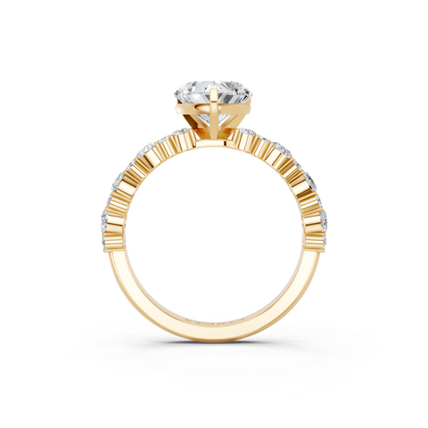 Yellow gold Heart Solitaire with Side Stones, Pave Band, Four-Prong Setting