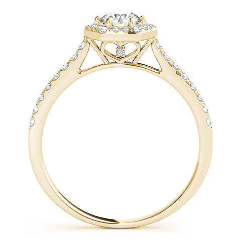 Yellow gold Hexagonal Halo Round Diamond Pavé Band with Four-Prong Setting